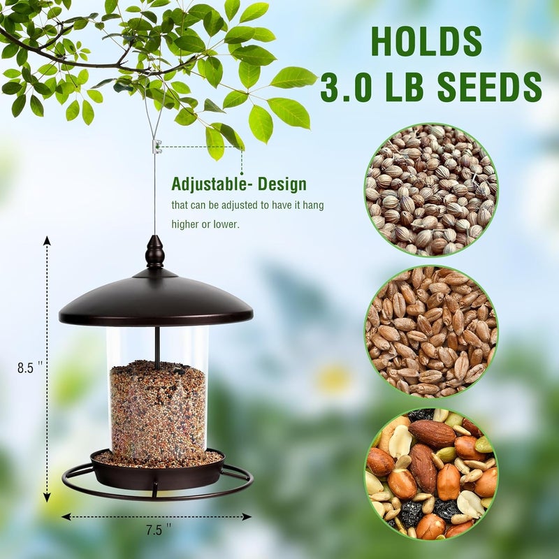 Youvip Metal Bird Feeder for Outdoors Hanging,3.0LB Seed Feeder,Easy to Fill & Clean,360° Feeding,Weatherproof Roof for Gardens and Wild Birds,Brown - Image 4